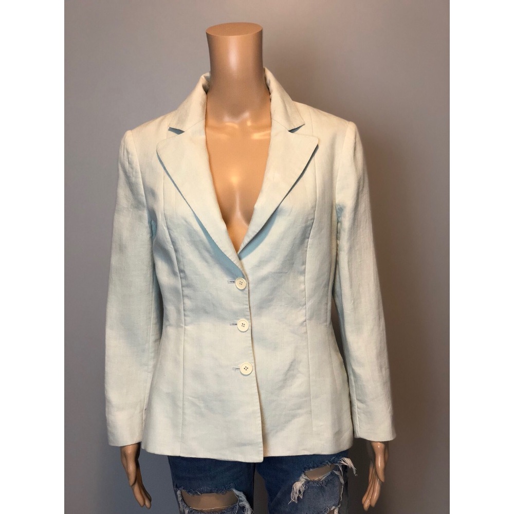 Blumarine light blue 3 button linen blazer jacket
